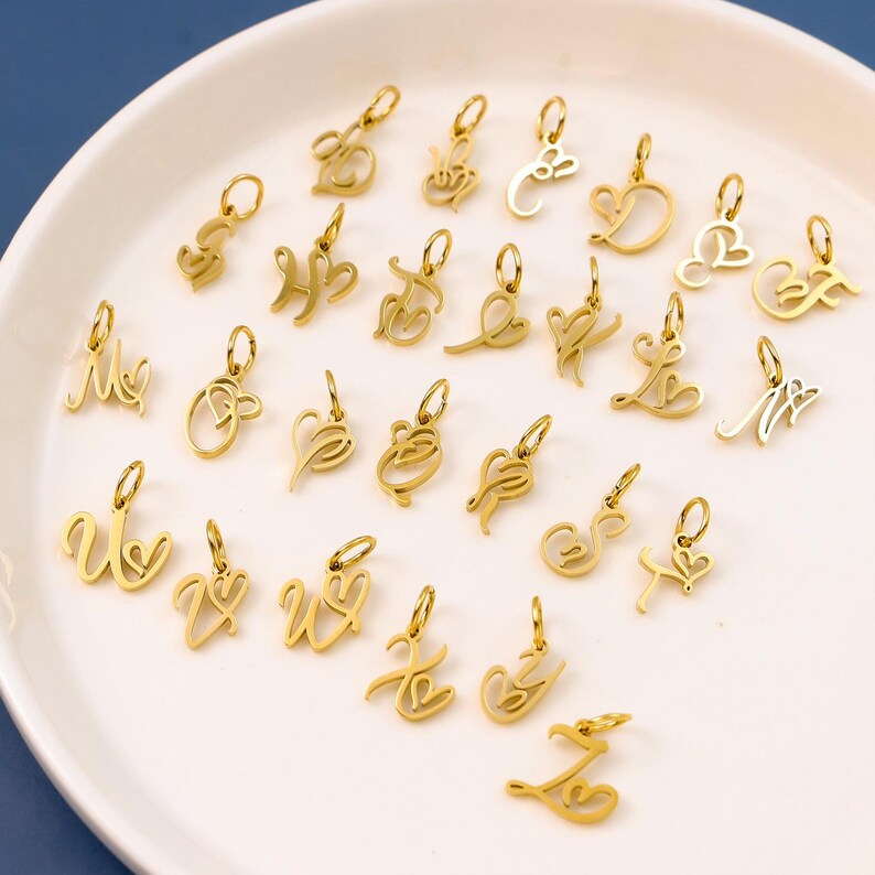 Lowercase Cursive Letters Gold R 5pcs/lot or 1 Set Gold Filled Stainless Steel A-Z Letter Charms ...