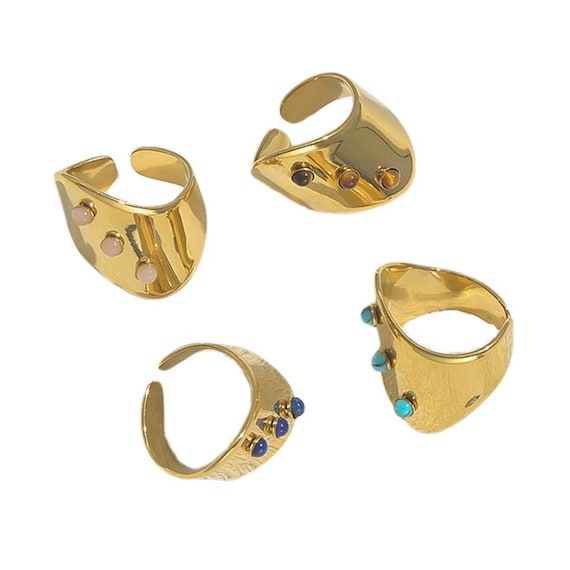 Gold Filled Stainless Steel Natrual Gemstones Ring, Non Tarnish Open End Ring, Women's Accessories, CY-2643