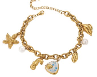 Armband i rostfritt stål med sjöstjärna och havstema, guldfyllt armband för kvinnor som inte mattas av, handgjorda smycken och accessoarer för henne, CY-2850