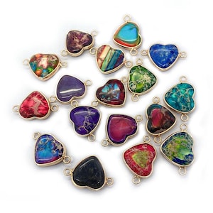Natural Gemstone Heart Charm Connector for DIY Necklace Making, Stone Heart Bezel Charm, Jewelry Findings Supplies, 15x24mm - T210818007