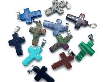 Natural Gemstone Cross Charms for DIY Necklace Making, Cross Pendant Accessories, DIY Jewelry Findings Supplies, 18x29mm - T201130008