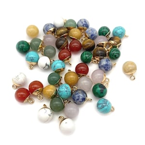 Natural Gemstone  Round Drop Ball Teardrop Charms, Energy Healing Charm Focal Charms, DIY Jewelry Making Supplies, 10x15mm - T210713005