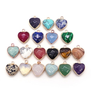Natural Gemstone Heart Pendant,Faceted Heart Gemstone charm,Gold Edge Charm, DIY Jewelry Findings Supplies, 14*17mm - T250407022