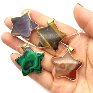 Natural Gemstone Star Charms for DIY Necklace Findings, Agate Stone Star Pendants, DIY Jewelry Making Supplies, 31mm - T210723018