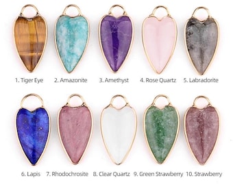 Natural Gemstone Long Heart Pendants for Jewelry Making, Stone Heart Bezel Charms, Jewelry Findings Supplies