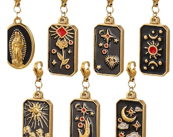 5 unidades/lote de dijes de cartas del tarot esmaltados de acero inoxidable chapado en oro, para la elaboración de collares, suministros para la fabricación de joyas que no se empañan, regalos DIY para ella.