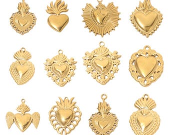 5 pezzi/lotto di ciondoli a forma di cuore in acciaio inossidabile riempito d'oro, ciondoli a forma di angelo, forniture per la creazione di gioielli fai da te, componenti per gioielli anti-ossidazione