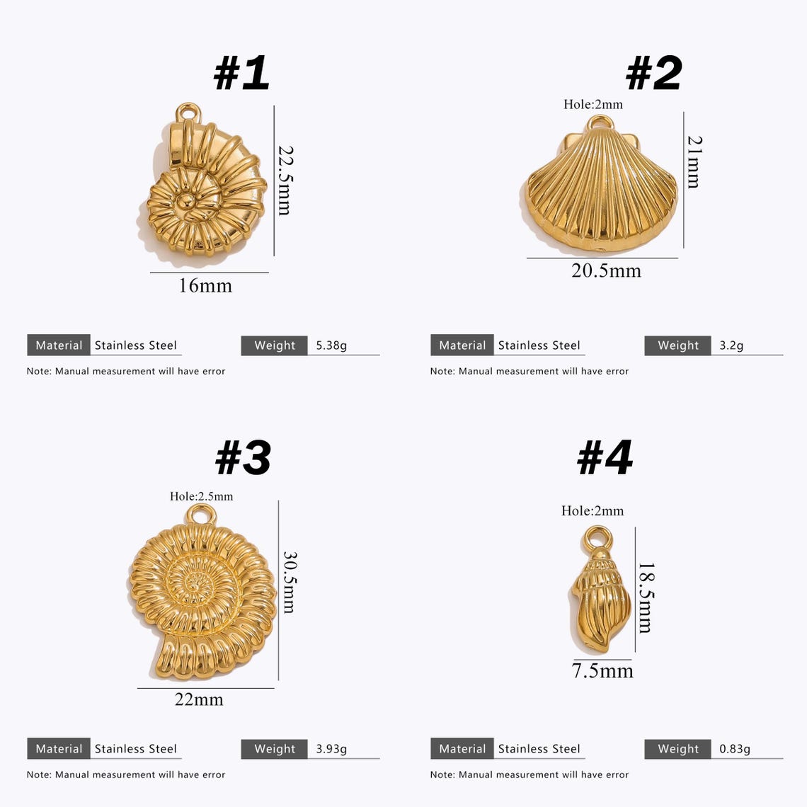 Turtle Shell Conk 5pcs Gold Filled Stainless Steel Shell/conch/fish/sea Turtle Charms ...