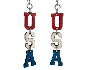 USA Earrings - Wooden Earrings