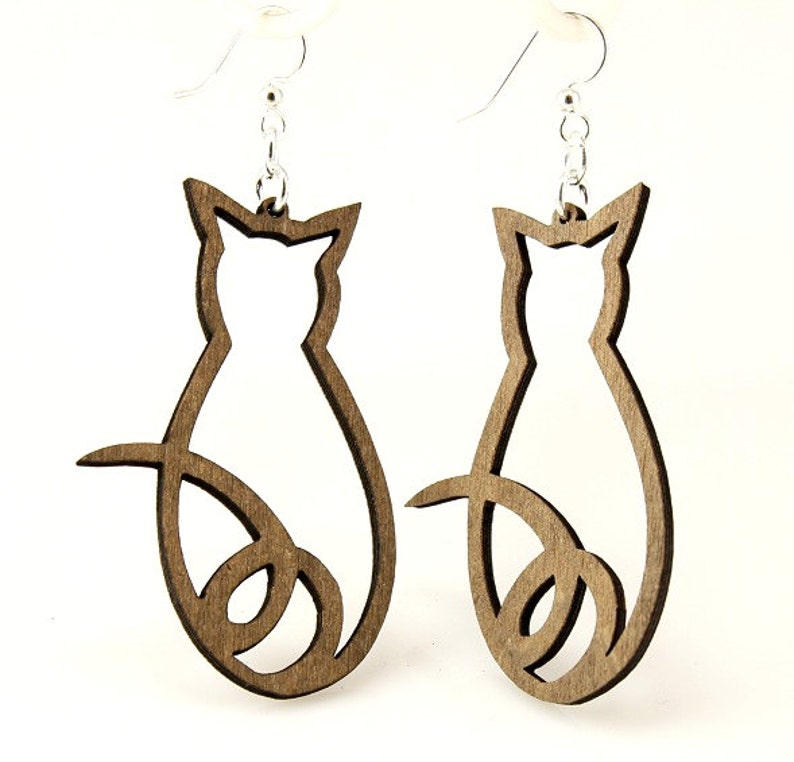 Cat Silhouette Wooden Earrings image 3