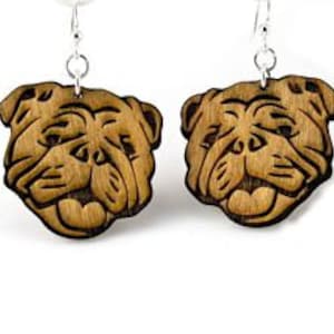 English Bull Dogs Wood Earrings image 1