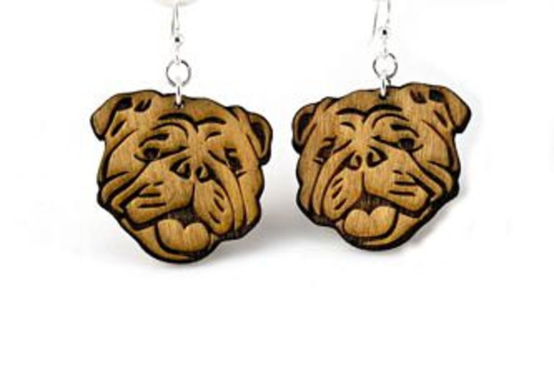 English Bull Dogs Wood Earrings image 1