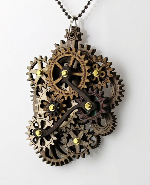 Kinetic Gears Necklace Steampunk Jewelry :: Kinetic Winged Gear