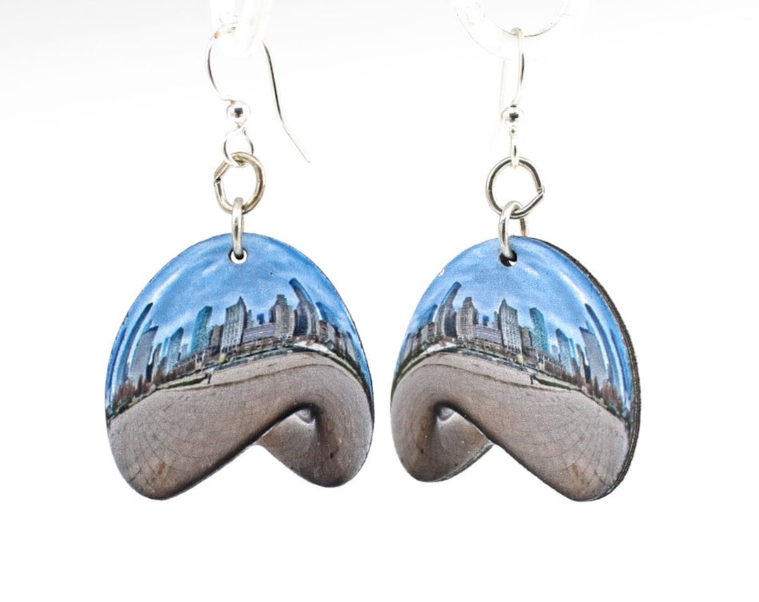 Chicago Bean Earrings Laser Cut Wood Super Light Weight Earrings Etsy