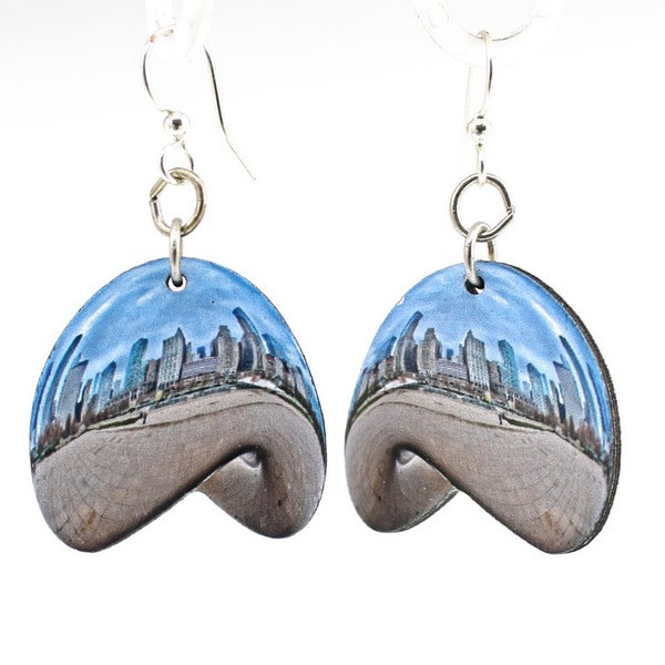 Chicago Bean Earrings - Laser Cut Wood - Super light weight Earrings