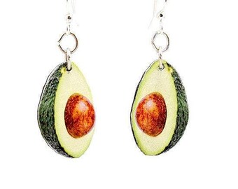 Avocado Ohrringe: Holz Print mit Antiallergischen Brisuren