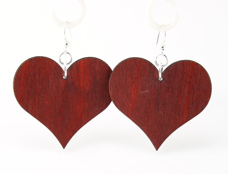 Large Solid Heart Wood Earrings image 1