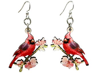 Watercolor Cardinal Wood Earrings - Lightweight - Eco Friendly Earrings