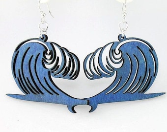 Wave Crashing on Surfboard - Wood Earrings