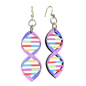 Vibrant DNA Earrings #1679 - Laser Cut Wood