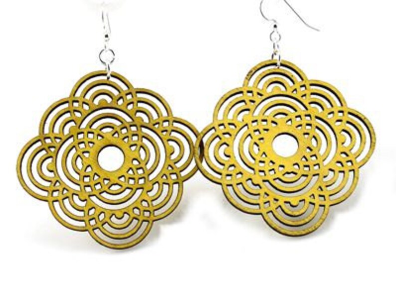 Circle Flower Laser Cut Wood Earrings from Reforested Wood image 1