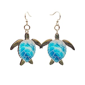 Blue Sea Turtles T159 Laser Cut Wood Earrnings from Sustainable Resources image 1