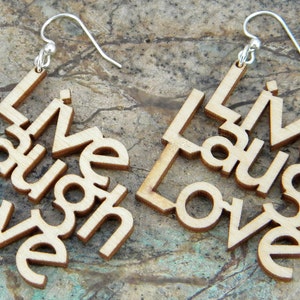 Live Laugh Love Laser Cut Wood Earrings image 4