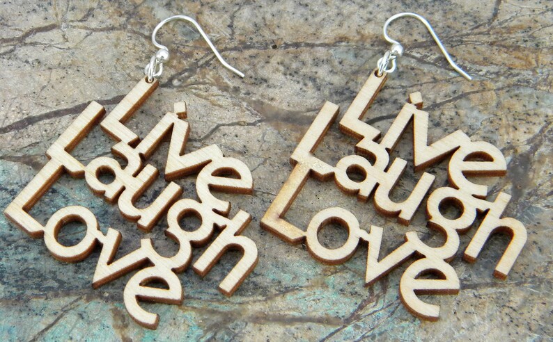 Live Laugh Love Laser Cut Wood Earrings image 4