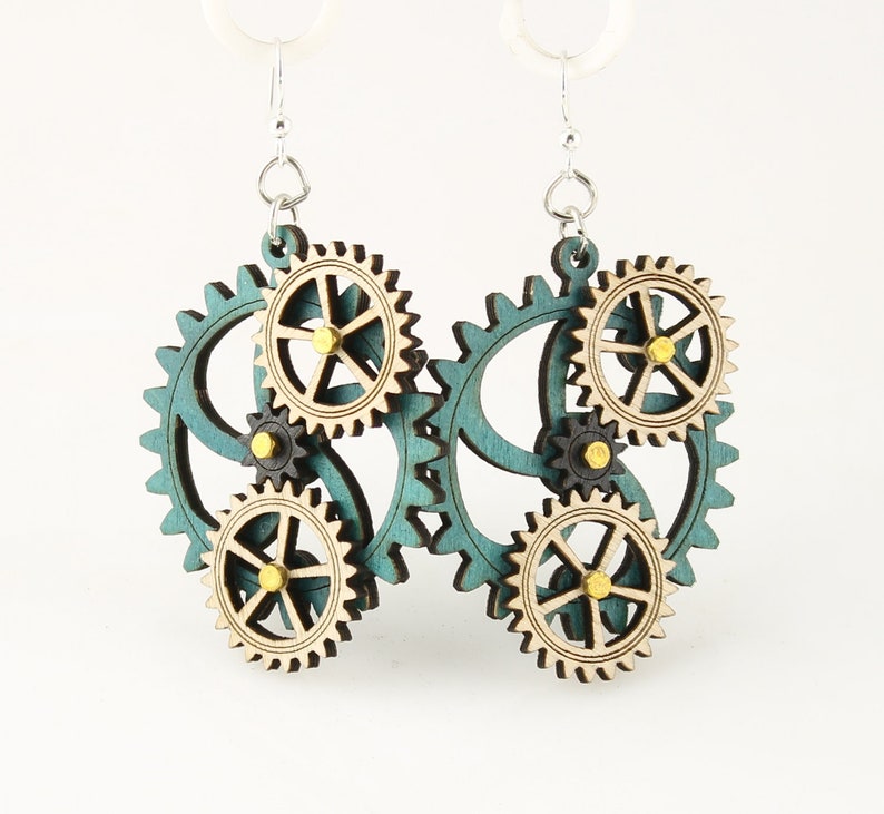 Stylish Design Kinetic Wood Gear Earrings 5005E image 1