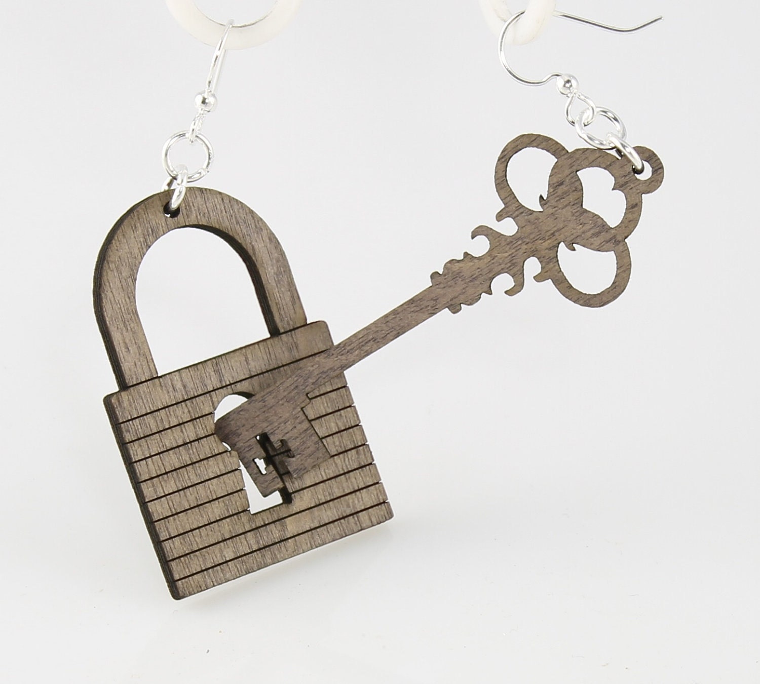 Lock and Key Earring Set Laser Cut Wood Earrings Etsy