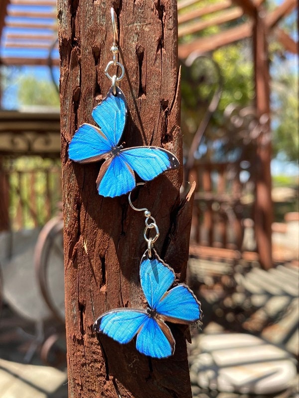 Handmade Boho Hoop Earrings with Faux Butterflies, Unique Fairy Jewelry, Cute Gift Idea for Her, Aesthetic Earrings, Lilac Earrings