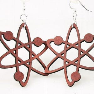 Kolczyki w kształcie struktury atomu wykonane z drewna ciętego laserowo