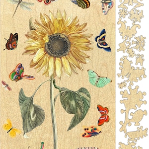 Sunflower Butterfly Whimsical Wooden Jigsaw Puzzle  #6743