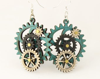 Kinetic Gear Earrings - Aqua color style - 5003E