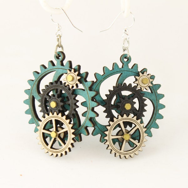 Kinetic Gear Earrings - Aqua color style - 5003E