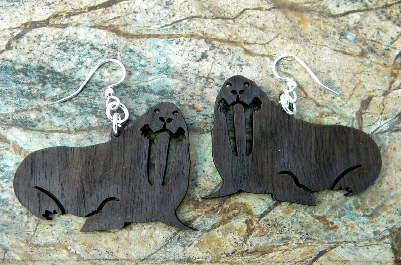 Walrus Wood Earrings Eco Friendly Sustainable Product image 3