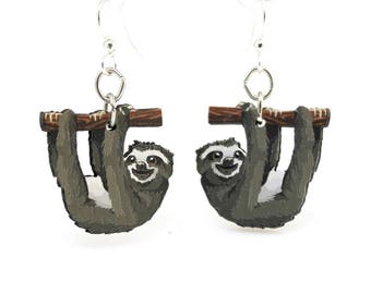 Sloth Earrings - Wood Earrings - Eco Friendly