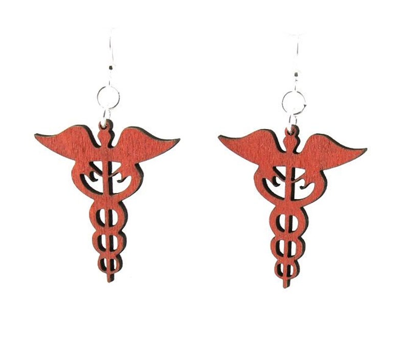 Caduceus Medical Symbol Wood Earrings Etsy