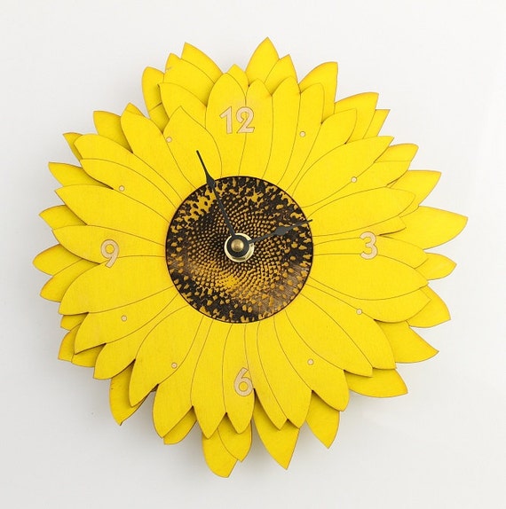 Sunflower Wall Clock, Sustainably Sourced Wood, USA Made - Etsy