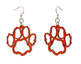 Tiger Paw Print - Wood Earrings