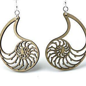 Pendientes de concha de nautilus - Pendientes de madera