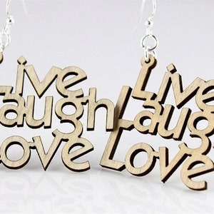 Live Laugh Love Laser Cut Wood Earrings image 3