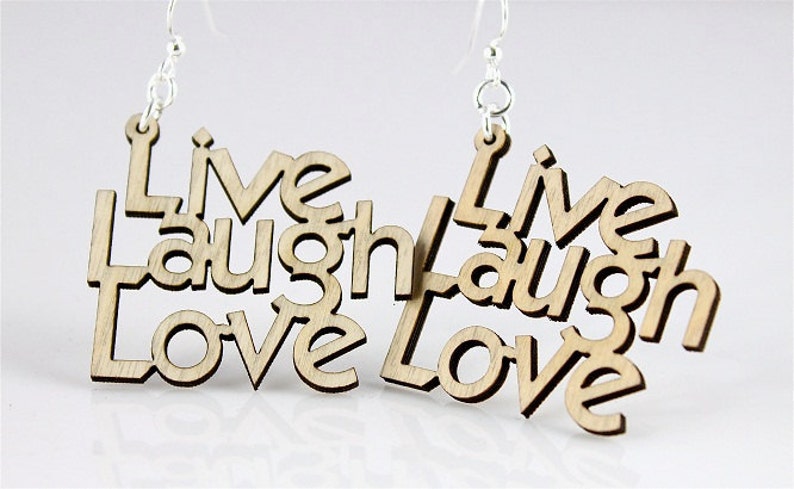 Live Laugh Love Laser Cut Wood Earrings image 3