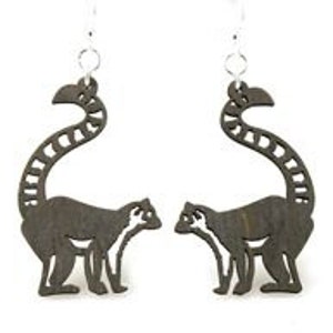 Ring-tailed lemur Wood Earrings image 1