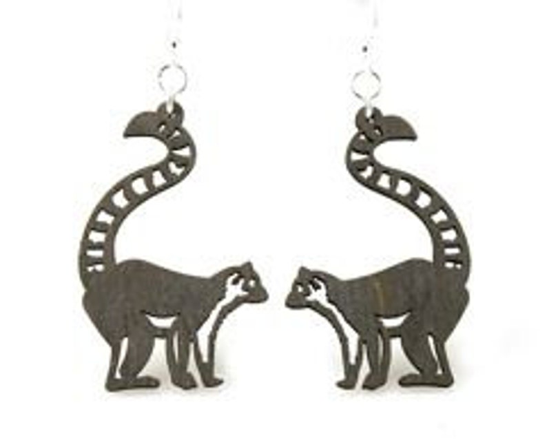 Ring-tailed lemur Wood Earrings image 1