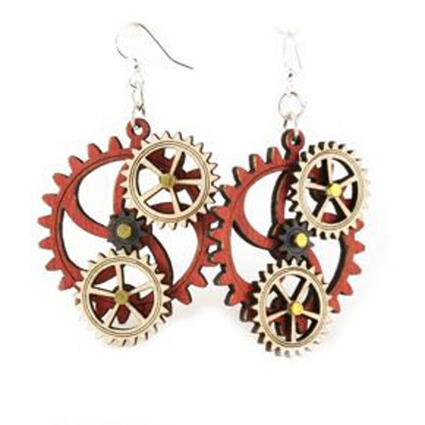 Kinetic Triple Moving Gear Earrings - 5005D