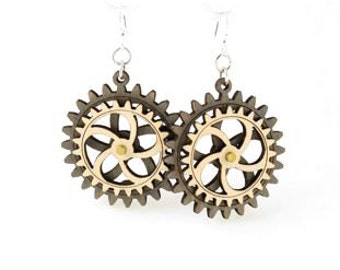 Kinetic Gear Earrings - laser Cut from Reforested Wood #5002C