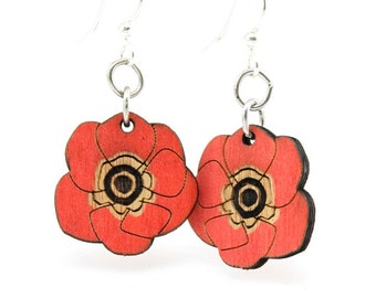 Poppy Flower Blossoms - Wood Earrings