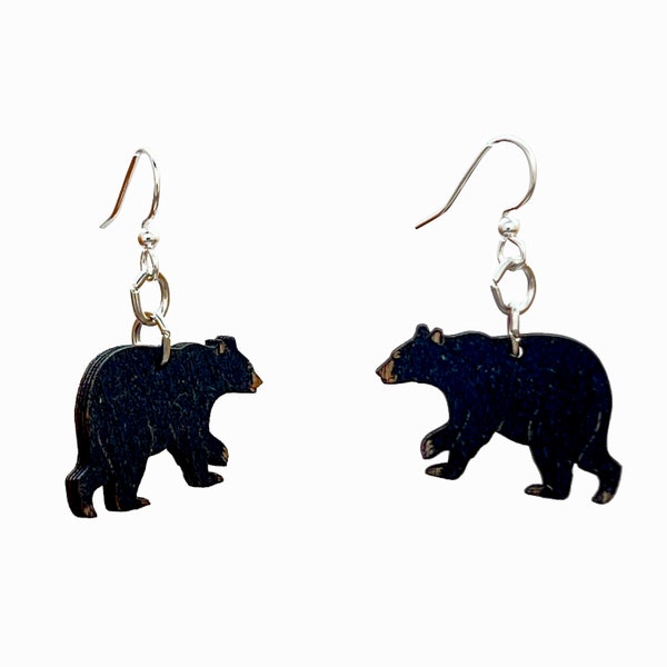 Black Bear Wood Earrings #1734