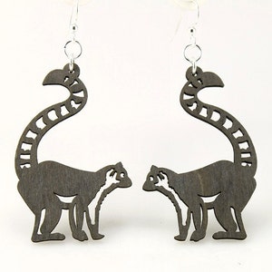 Ring-tailed lemur Wood Earrings image 3